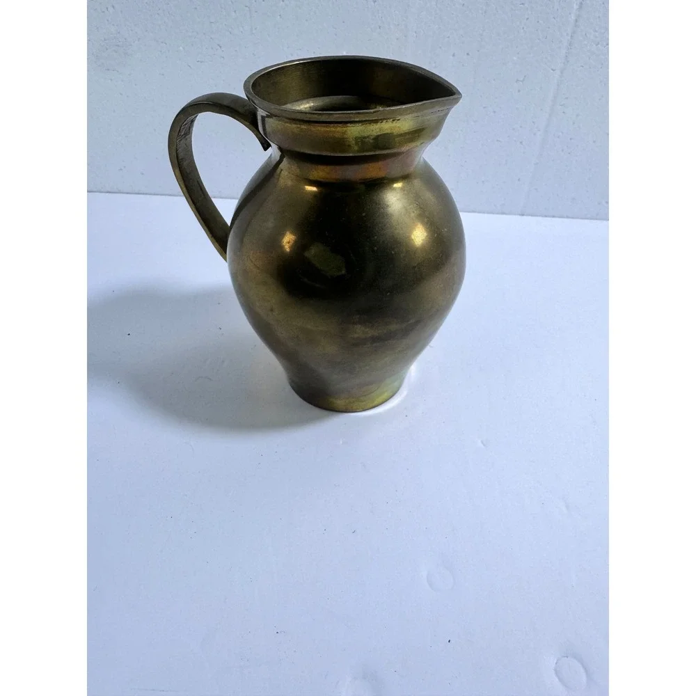 Vintage Solid‎ Brass Pitcher Vase Made in India Hand Crafted Decorative Jug 6in